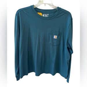 Carhartt Women's XL 16-18 Tencel Fiber Loose Fit Pocket T-Shirt Green New